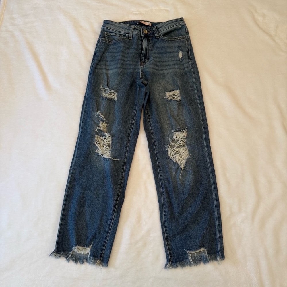 SO Women's Distressed Boyfriend Jeans - Blue